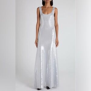 Bottega Veneta - Scoop Neck Sleeveless Light Viscose Grey Sequin Gown - Size S